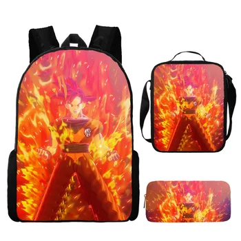 Школьный ранец Dragon Ball из полиэстера, снижающий нагрузку, для учащихся начальной и средней школы l, рюкзак из трех частей, сумка для ланча, пенал