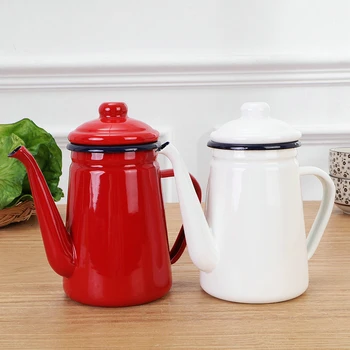 Эмалированный кофейник Объемом 1,1 л, Портативный Ручной чайник для чая, Индукционная плита, Газовая плита, Универсальный эмалированный Винтажный чайник для воды, Заварочный чайник