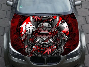 Японская маска самурая, наклейка на капот автомобиля, виниловая наклейка, графическая наклейка на упаковку, графическая наклейка на капот, изготовленная на заказ, подходит для любого автомобиля