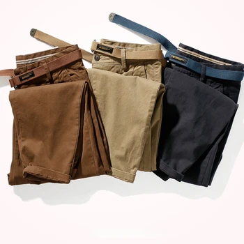 Японские повседневные брюки со свободными штанинами в стиле ретро, модная мужская одежда, выстиранная со старым рисунком цвета хаки, эластичные тканые девятиточечные зауженные носки